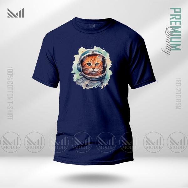 AstroCat Graphic T-Shirt – Space Cat Artwork in Premium Cotton | Unisex Round Neck | Short Sleeve