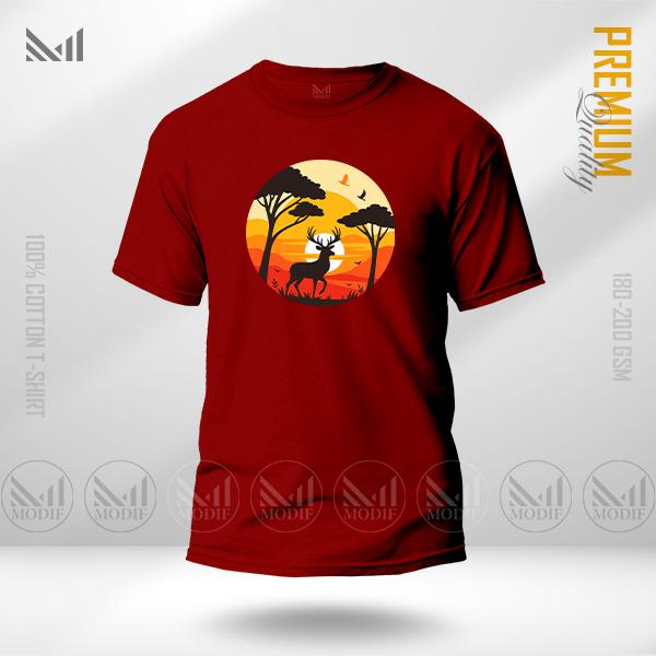 Jungle Sunset Graphic T-Shirt – Tropical Silhouette Sunset Design | Premium Cotton | Unisex Round Neck | Short Sleeve | Casual Streetwear