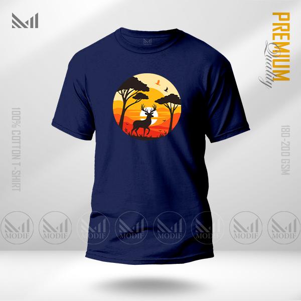 Jungle Sunset Graphic T-Shirt – Tropical Silhouette Sunset Design | Premium Cotton | Unisex Round Neck | Short Sleeve | Casual Streetwear