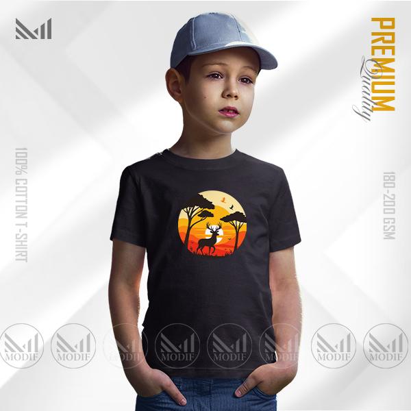 Jungle Sunset Kids Graphic T-Shirt – Tropical Fun Design | Premium Cotton | Unisex Round Neck | Short Sleeve | Lightweight Casual Wear for Boys & Girls