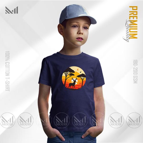 Jungle Sunset Kids Graphic T-Shirt – Tropical Fun Design | Premium Cotton | Unisex Round Neck | Short Sleeve | Lightweight Casual Wear for Boys & Girls