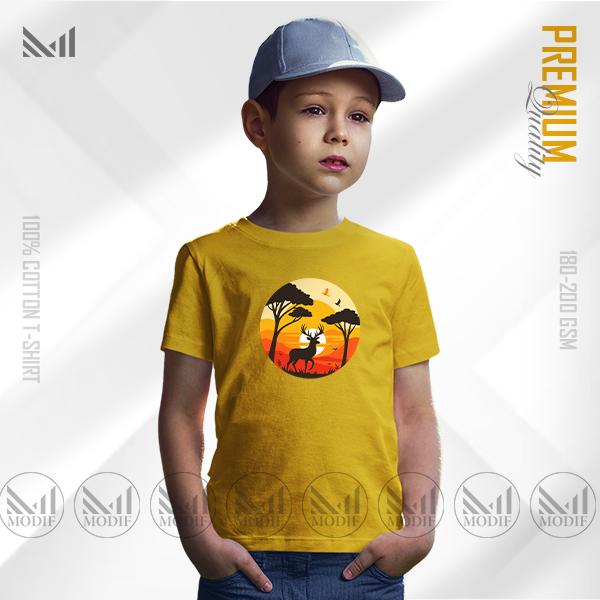 Jungle Sunset Kids Graphic T-Shirt – Tropical Fun Design | Premium Cotton | Unisex Round Neck | Short Sleeve | Lightweight Casual Wear for Boys & Girls