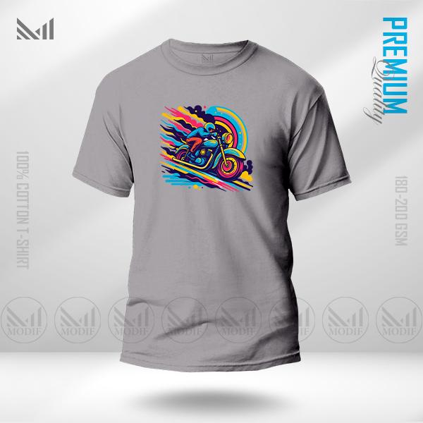 Neon Rider Graphic T-Shirt – Electric Night Drive Design | Premium Cotton | Unisex Round Neck | Short Sleeve | Modern Streetwear Style