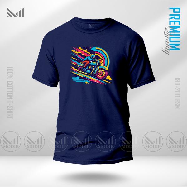 Neon Rider Graphic T-Shirt – Electric Night Drive Design | Premium Cotton | Unisex Round Neck | Short Sleeve | Modern Streetwear Style