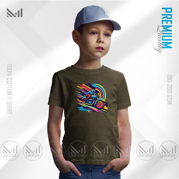 Neon Rider Kids Graphic T-Shirt – Electric Neon Print | Premium Cotton | Unisex Round Neck | Short Sleeve | Cool Casual Wear for Boys & Girls