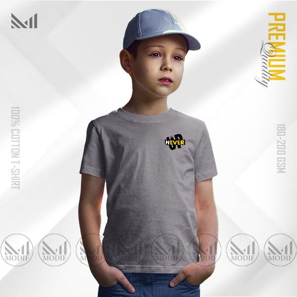 Never give up classic kids t-shirt premium cotton unisex round neck short sleeve baju budak lelaki perempuan