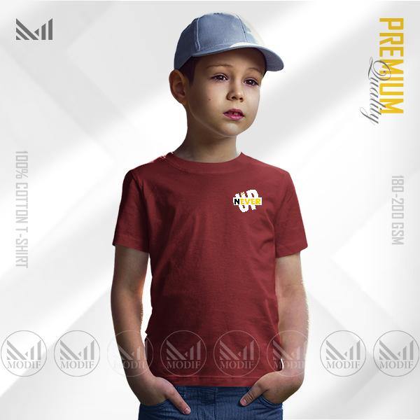 Never give up classic kids t-shirt premium cotton unisex round neck short sleeve baju budak lelaki perempuan
