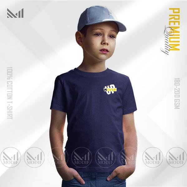 Never give up classic kids t-shirt premium cotton unisex round neck short sleeve baju budak lelaki perempuan