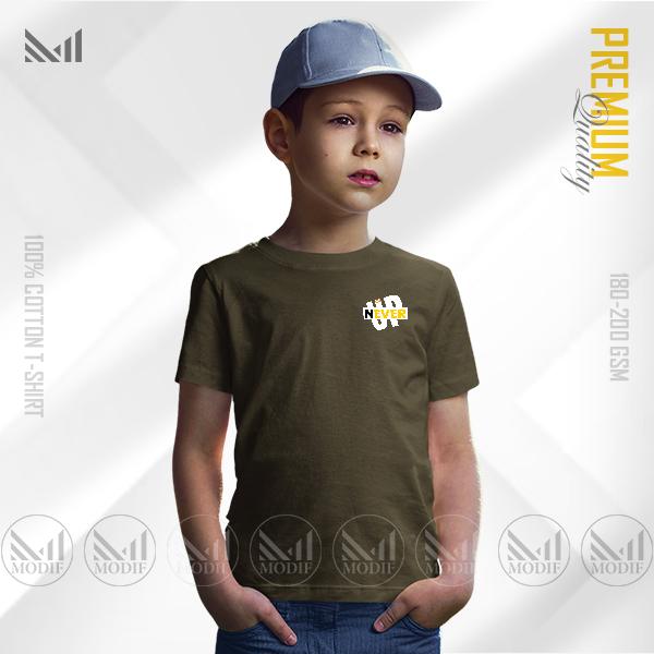 Never give up classic kids t-shirt premium cotton unisex round neck short sleeve baju budak lelaki perempuan