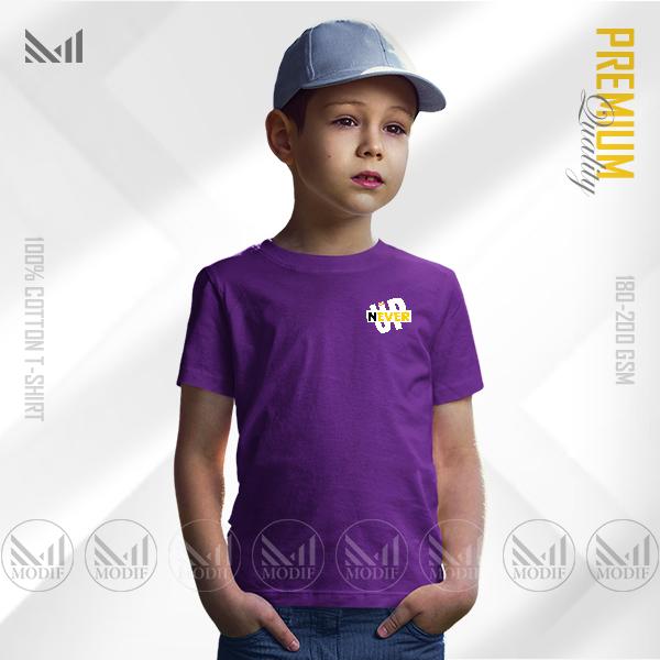 Never give up classic kids t-shirt premium cotton unisex round neck short sleeve baju budak lelaki perempuan