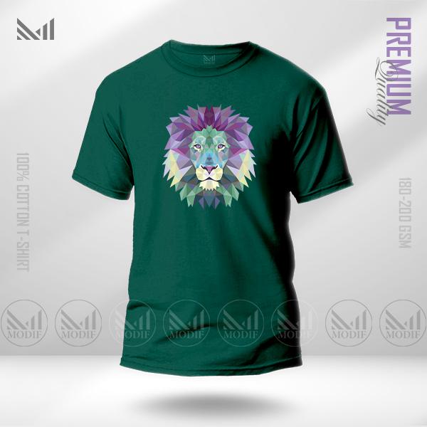 Polygon Lion Graphic T-Shirt – Geometric Animal Design | Premium Cotton | Unisex Round Neck | Short Sleeve | Modern Streetwear Style