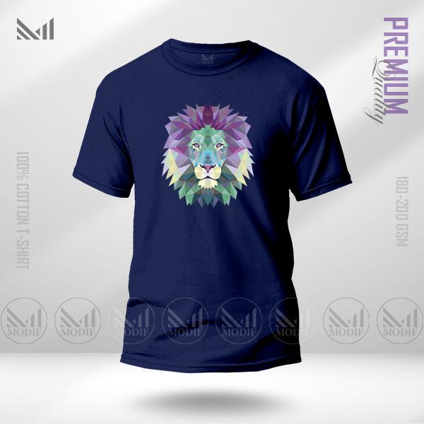 Polygon Lion Graphic T-Shirt – Geometric Animal Design | Premium Cotton | Unisex Round Neck | Short Sleeve | Modern Streetwear Style