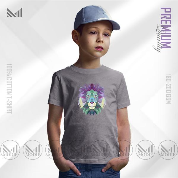 Polygon Lion Kids Graphic T-Shirt – Geometric Animal Design | Premium Cotton | Unisex Round Neck | Short Sleeve | Comfortable Casual Wear for Boys & Girls