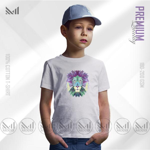 Polygon Lion Kids Graphic T-Shirt – Geometric Animal Design | Premium Cotton | Unisex Round Neck | Short Sleeve | Comfortable Casual Wear for Boys & Girls