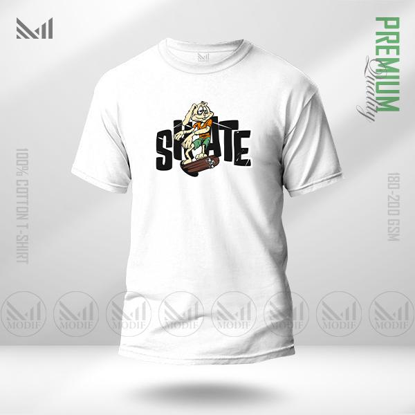 Rabbit Skater Graphic T-Shirt – Fun Skate Cartoon Design | Premium Cotton | Unisex Round Neck | Short Sleeve | Casual Streetwear Style