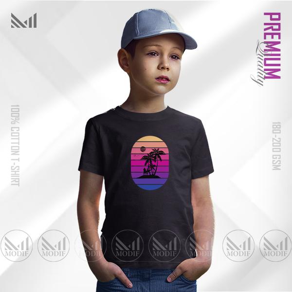 Retro Island Kids Graphic T-Shirt – Bold Vintage Tropical Artwork | Premium Cotton | Unisex Round Neck | Short Sleeve