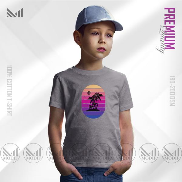 Retro Island Kids Graphic T-Shirt – Bold Vintage Tropical Artwork | Premium Cotton | Unisex Round Neck | Short Sleeve