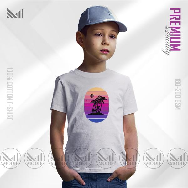 Retro Island Kids Graphic T-Shirt – Bold Vintage Tropical Artwork | Premium Cotton | Unisex Round Neck | Short Sleeve