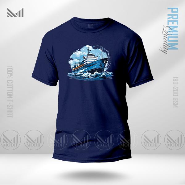 Retro Ship Graphic T-Shirt – Vintage Nautical Artwork in Premium Cotton | Unisex Round Neck | Short Sleeve
