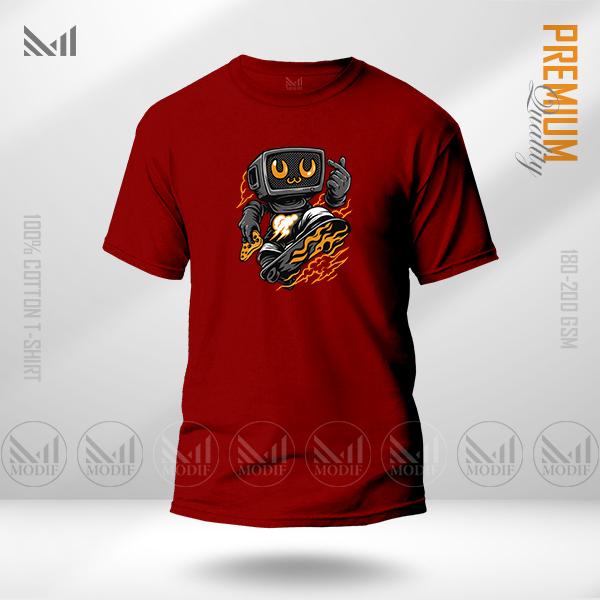 Robo Skater Graphic T-Shirt – Futuristic Skateboard Design | Premium Cotton | Unisex Round Neck | Short Sleeve | Street Style Casual Wear
