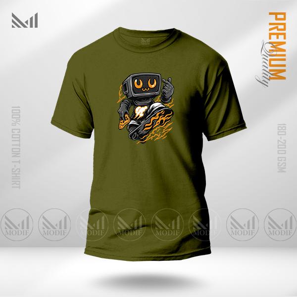 Robo Skater Graphic T-Shirt – Futuristic Skateboard Design | Premium Cotton | Unisex Round Neck | Short Sleeve | Street Style Casual Wear