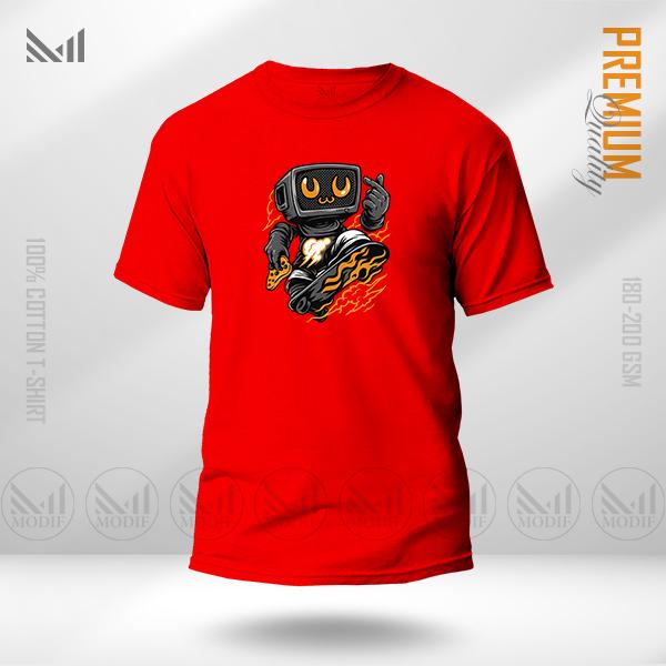 Robo Skater Graphic T-Shirt – Futuristic Skateboard Design | Premium Cotton | Unisex Round Neck | Short Sleeve | Street Style Casual Wear