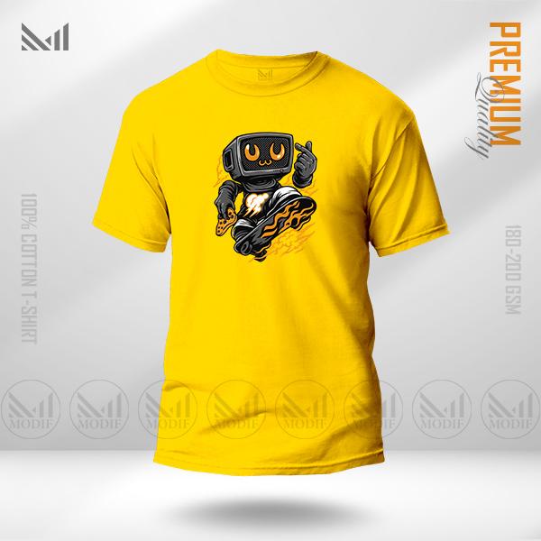 Robo Skater Graphic T-Shirt – Futuristic Skateboard Design | Premium Cotton | Unisex Round Neck | Short Sleeve | Street Style Casual Wear