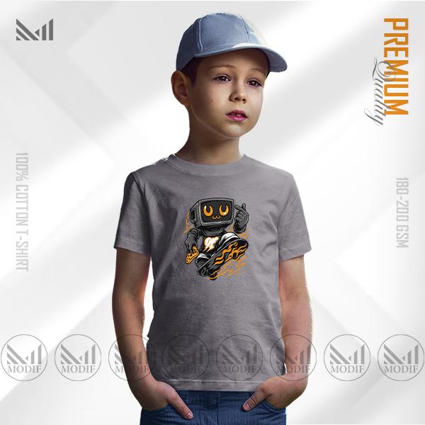 Robo Skater Kids Graphic T-Shirt – Cool Robot Skateboard Design | Premium Cotton | Unisex Round Neck | Short Sleeve | Comfortable Everyday Wear