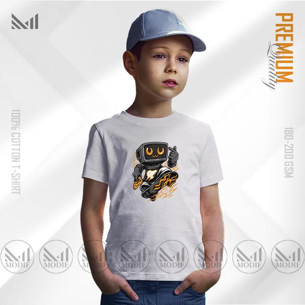 Robo Skater Kids Graphic T-Shirt – Cool Robot Skateboard Design | Premium Cotton | Unisex Round Neck | Short Sleeve | Comfortable Everyday Wear