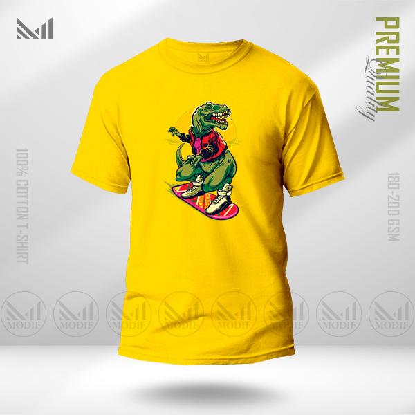 Skater Dinosaur Graphic T-Shirt – Cool Skate Dino Artwork | Premium Cotton | Unisex Round Neck | Short Sleeve