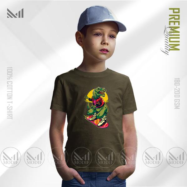 Skater Dinosaur Kids Graphic T-Shirt – Fun Skate Dino Design | Premium Cotton | Unisex Round Neck | Short Sleeve