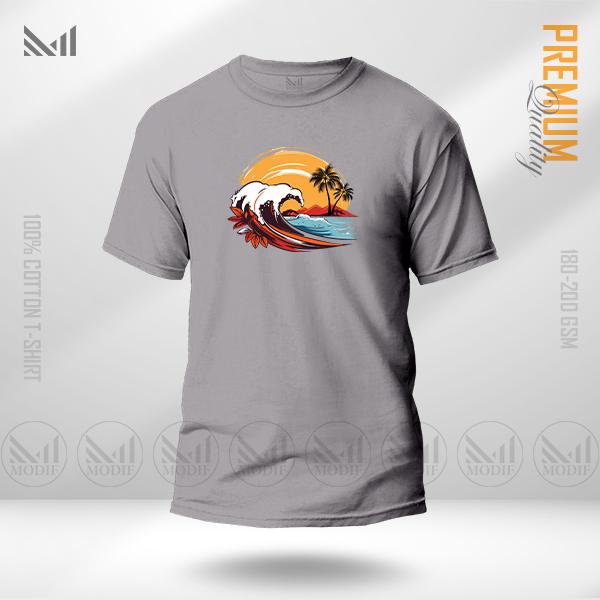 Wave Sunset Graphic T-Shirt – Vibrant Coastal Artwork Design | Premium Cotton | Unisex Round Neck | Short Sleeve