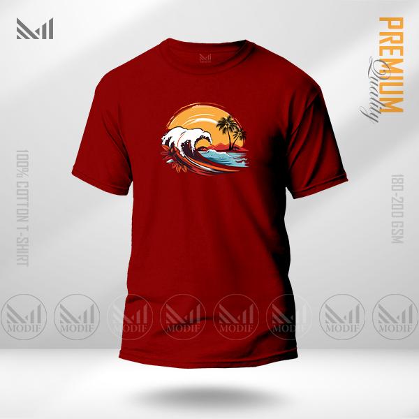 Wave Sunset Graphic T-Shirt – Vibrant Coastal Artwork Design | Premium Cotton | Unisex Round Neck | Short Sleeve