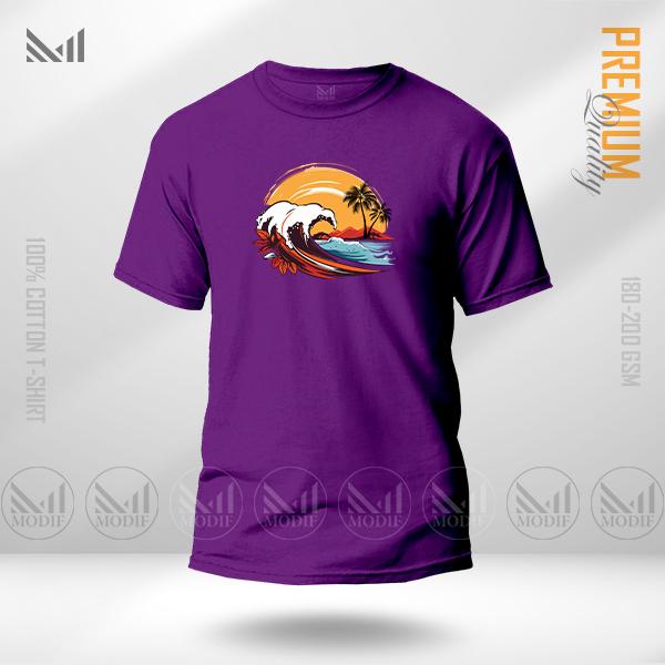 Wave Sunset Graphic T-Shirt – Vibrant Coastal Artwork Design | Premium Cotton | Unisex Round Neck | Short Sleeve